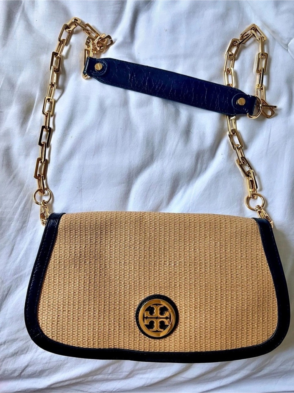 Tory Burch Romy Woven Small Shoulder Bag Brown & Black